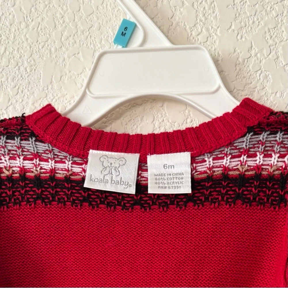 Koala Baby Red Christmas Holiday Reindeer Fair Isle Knit Sweater Size 6 Months